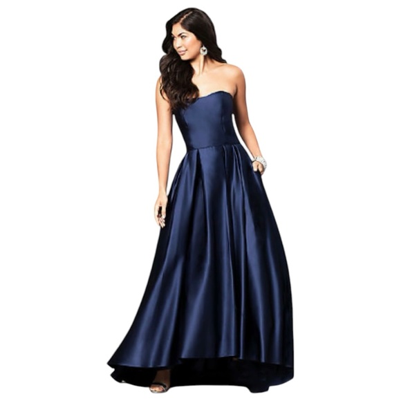 Betsy & Adam Dresses & Skirts - Besty & Adam Blue Satin Strapless Ballgown